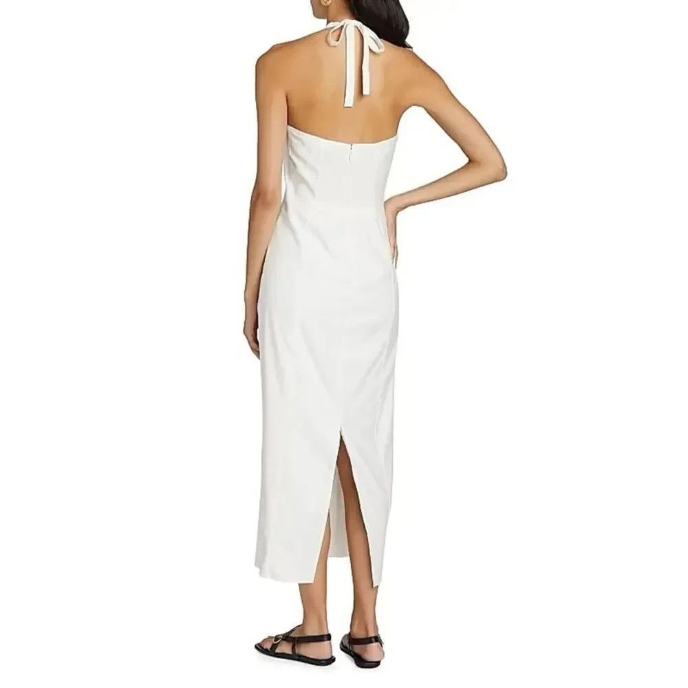 New Reformation Bessi Halter Cotton White Midi Dress Size 10 - Picture 3 of 9